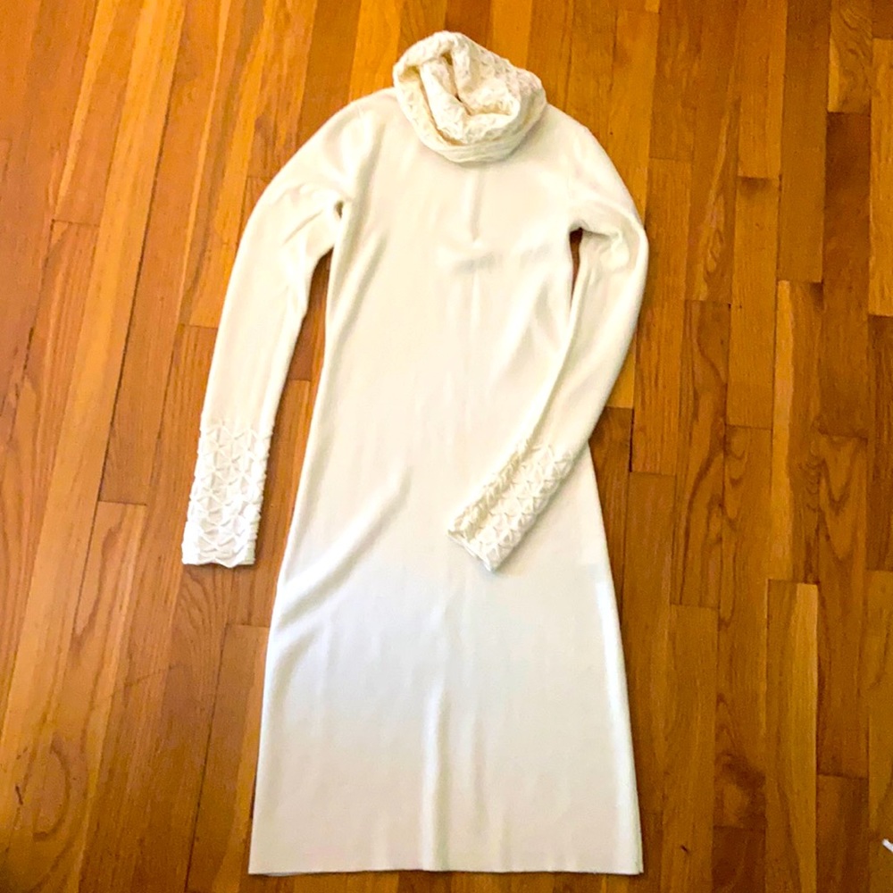 Cream fitted sweater dress